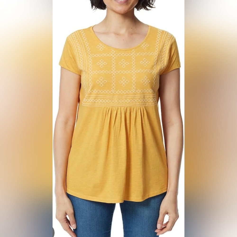 Gloria Vanderbilt Yellow Cap Sleeve Embellished Blouse